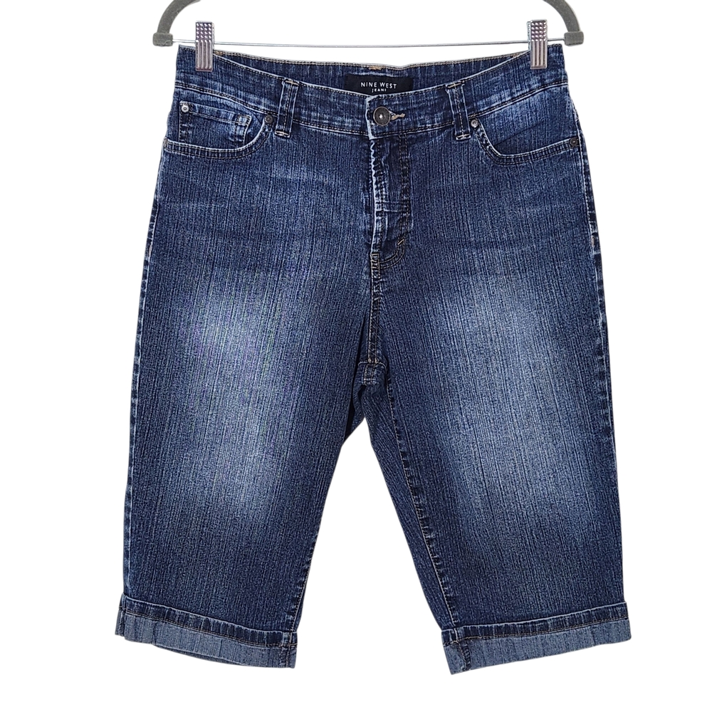 Nine West Denim Pedal Pushers Size 10 Cuffed Long Denim Shorts